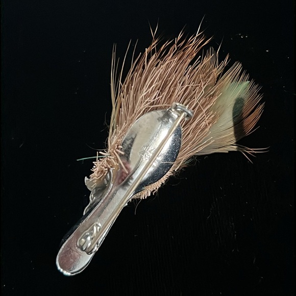 Scottish Plume Stag Head Pin Brooch Orange Glass Stone Silver Tone Mizpah Deer - Picture 3 of 5